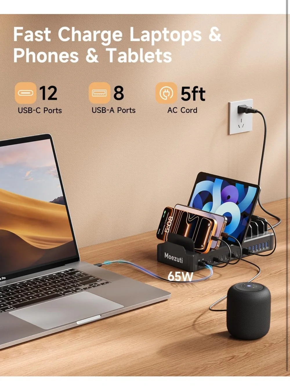 20- Port 600W USB Charging Station for multiple devices dual 65W multi-device